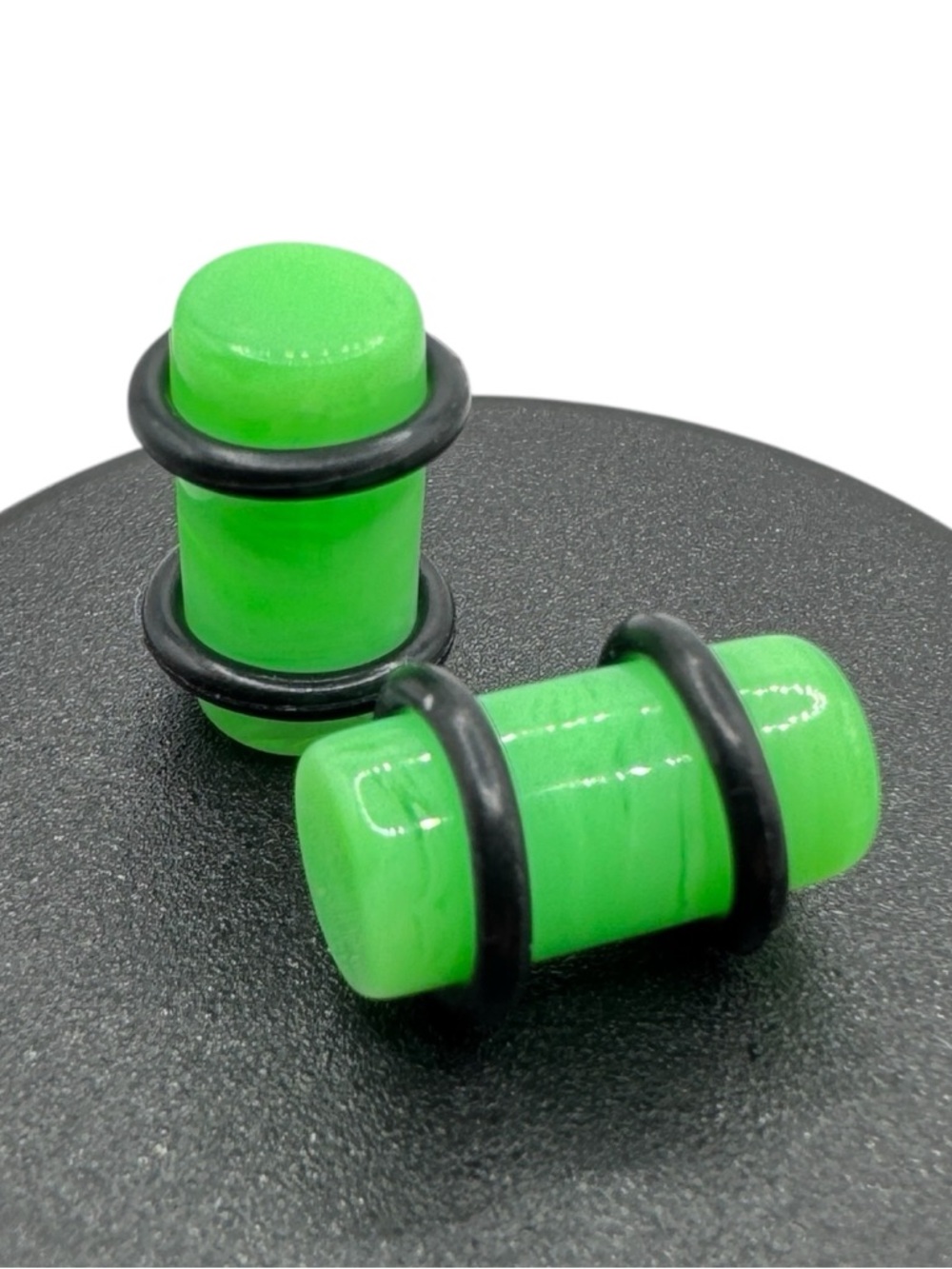 2g 6mm Green Marbled Acrylic Straight Plugs Body Jewelry 1/2" Long W/ O-ring